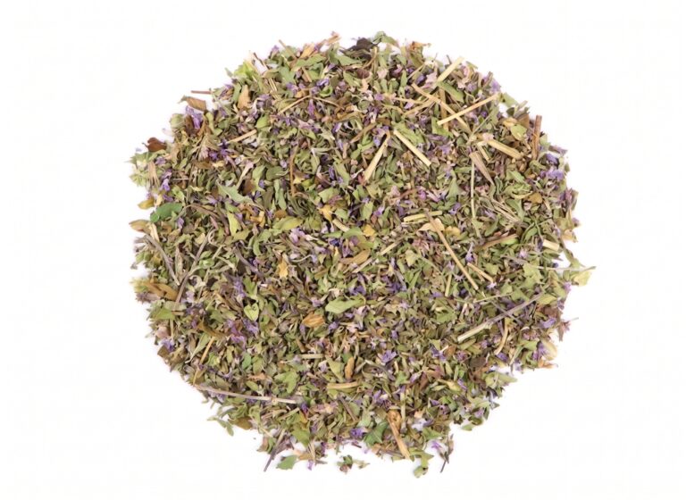 Bulk supply of aromatic dried Moroccan Pennyroyal leaves from a wholesale botanical distributor in Morocco.